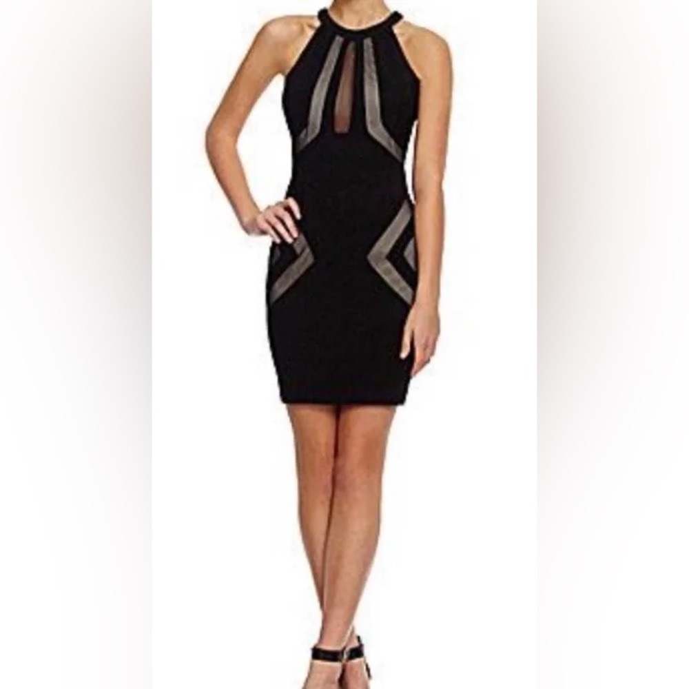 Little Black Dress by Honey & Rosie Halter Cutout Mesh Sz S NWT